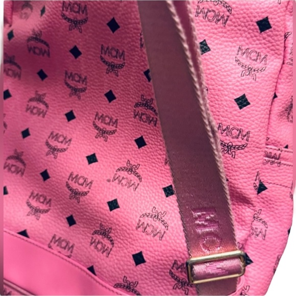 MCM Large Pink Visetos Studded Leather Backpack - Picture 7 of 9